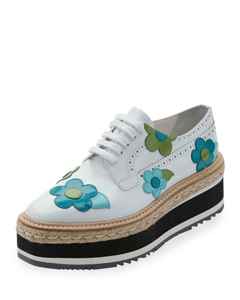 prada microsole floral platform espadrille sneaker|Prada Microsole Floral Platform Espadrille Sneaker, Bianco.